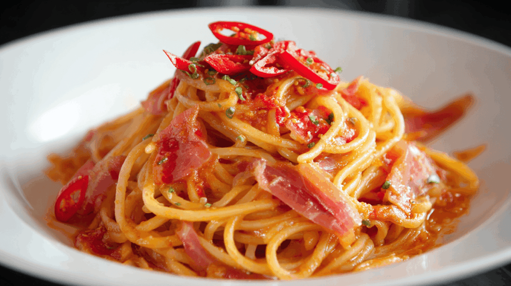 温かい生ハムのパスタ