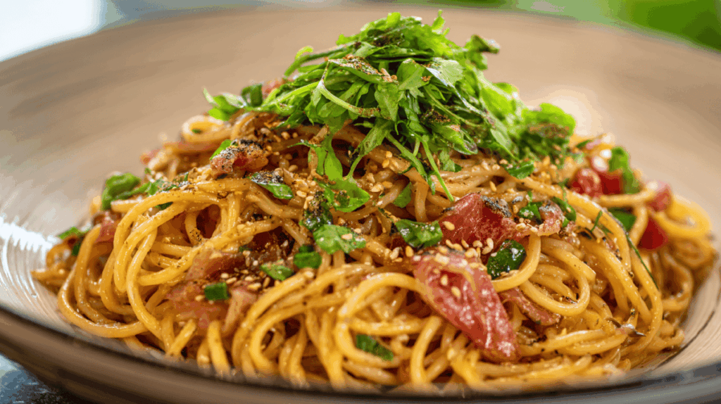 生ハムパスタの和風